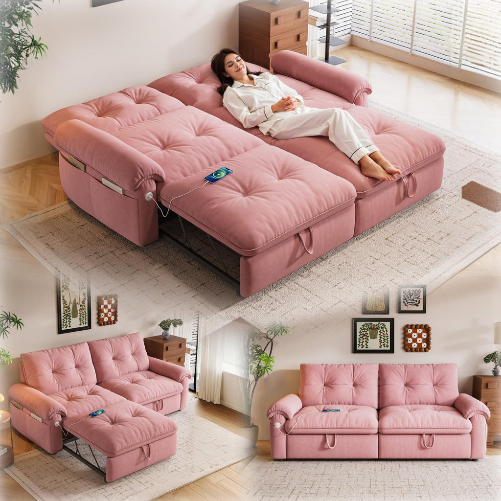 Queen Size Pink Sofa Bed with Pull Out Bed V10001