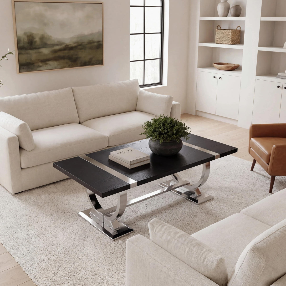50" Black and Silver Coffee Table E1817