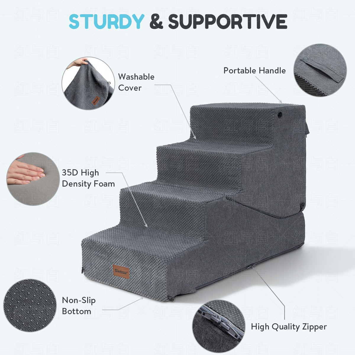 4-Step Dog Stair and Ramp with Non-Slip Bottom Grey H358577