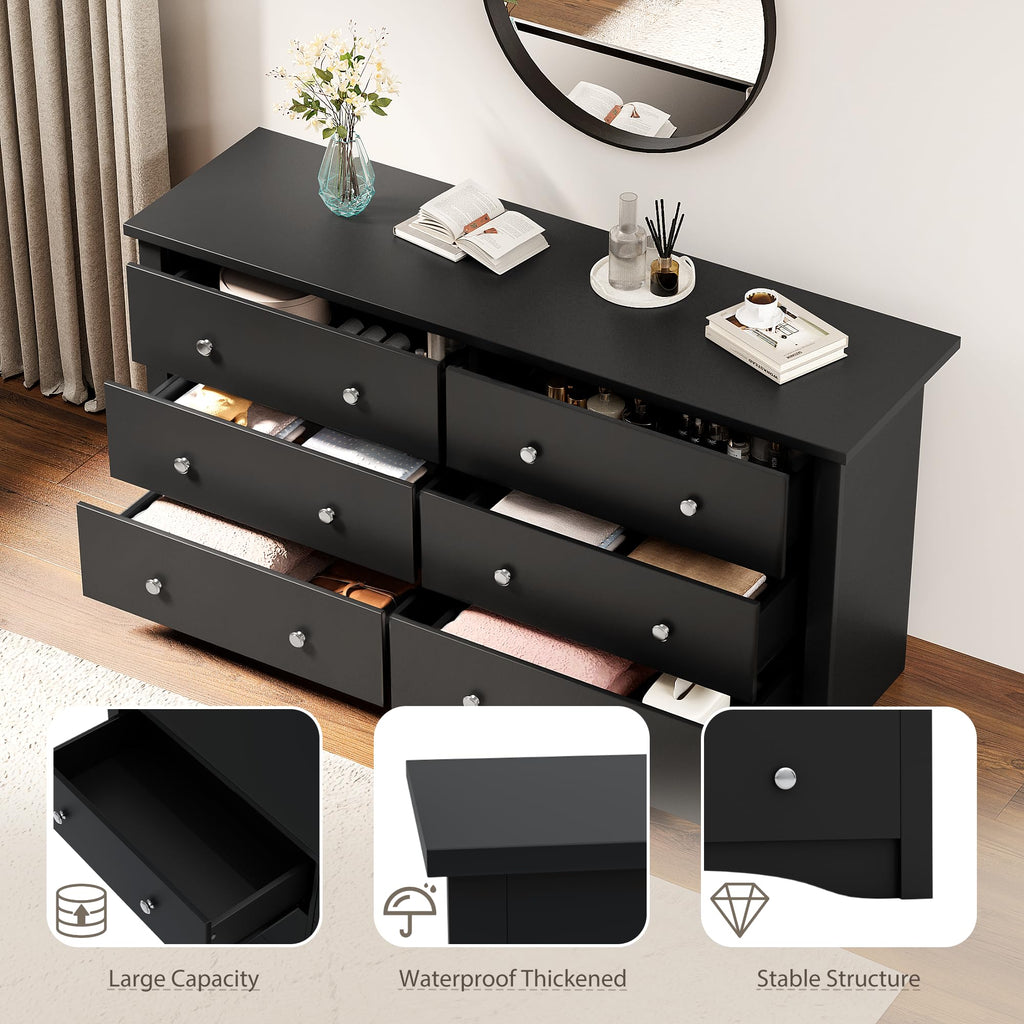 Black 6 Drawer Dresser F22018