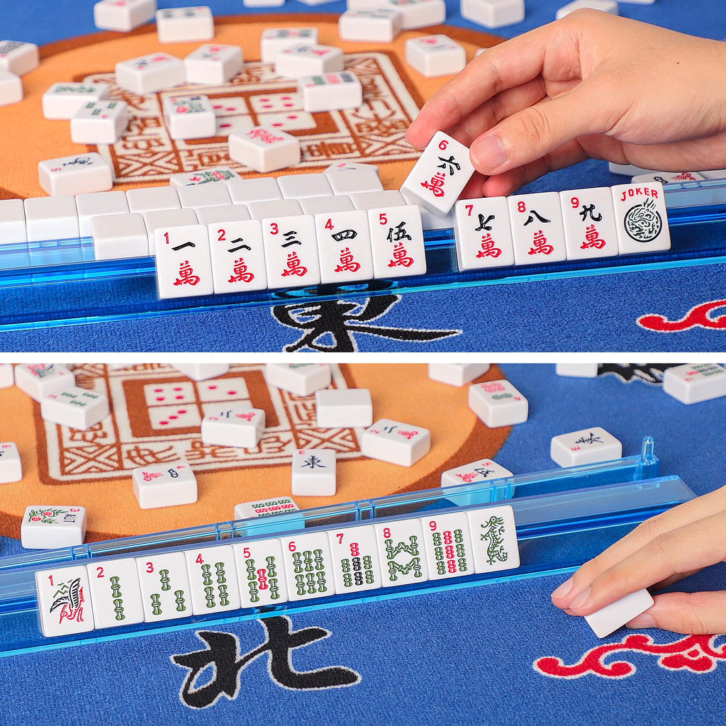 American Mahjong Game Set, 166 White Tiles, 4 Color Rack/Pushers, Black Carrying Bag V714069