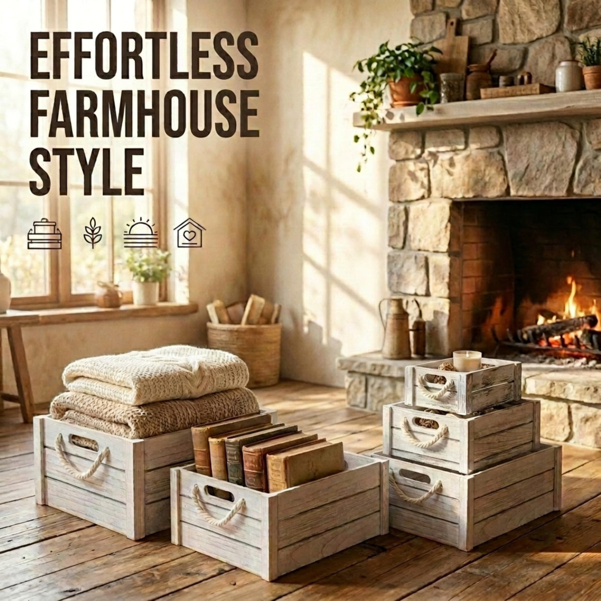 Set of 3 White Wooden Nesting Storage Crates N2604