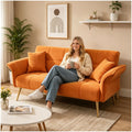 Orange Velvet 2 Seater Futon Sofa Bed F380