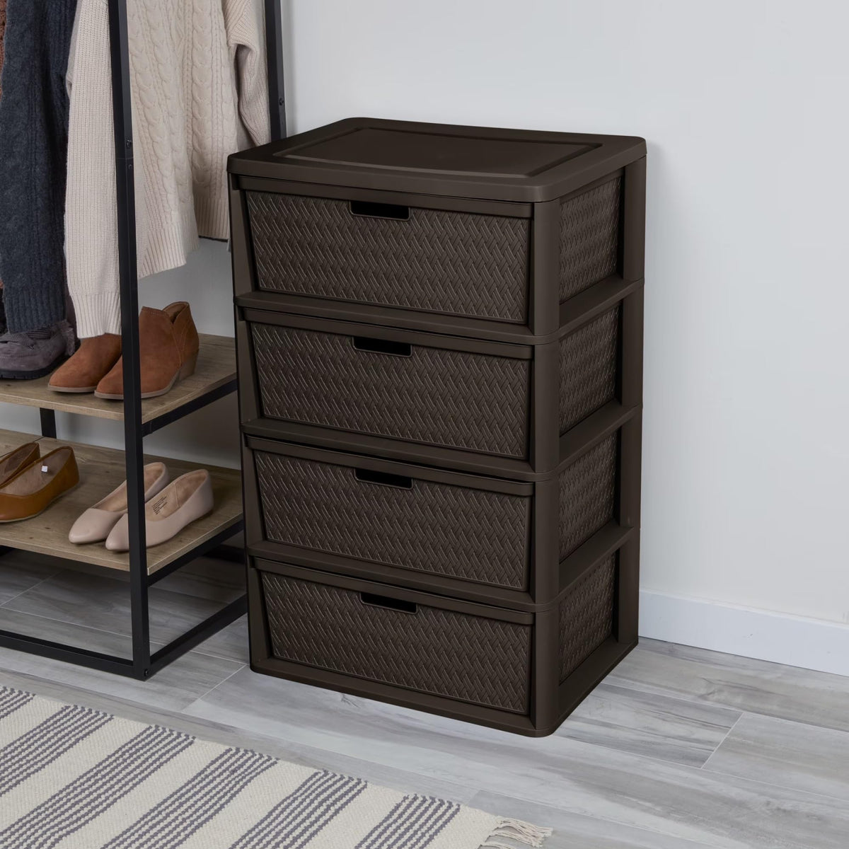Gray Plastic 3-Drawer Storage Tower with Bins Q42605