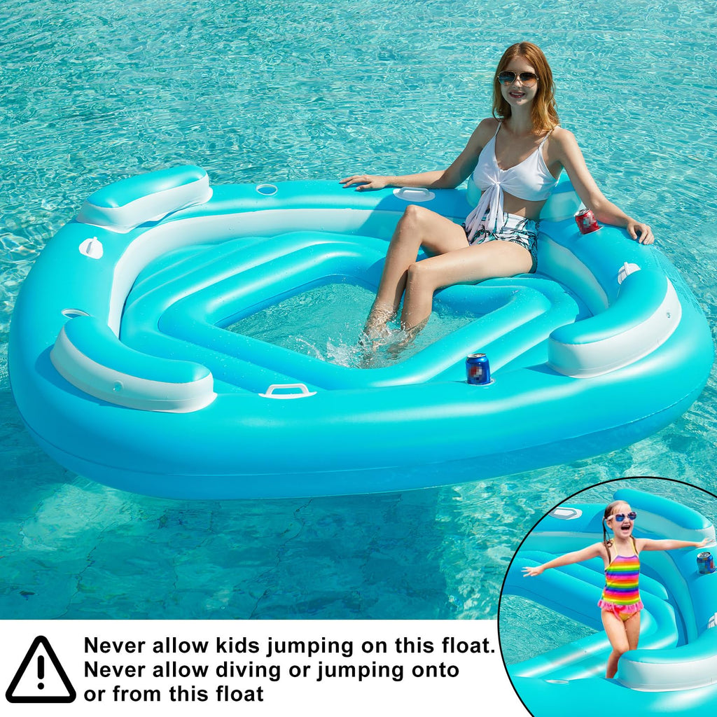 Blue XL Inflatable Pool Float with Cup Holders J1137