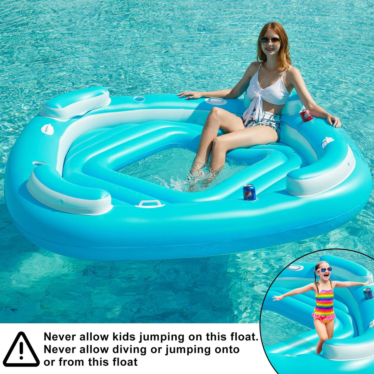 Blue XL Inflatable Pool Float with Cup Holders J1137
