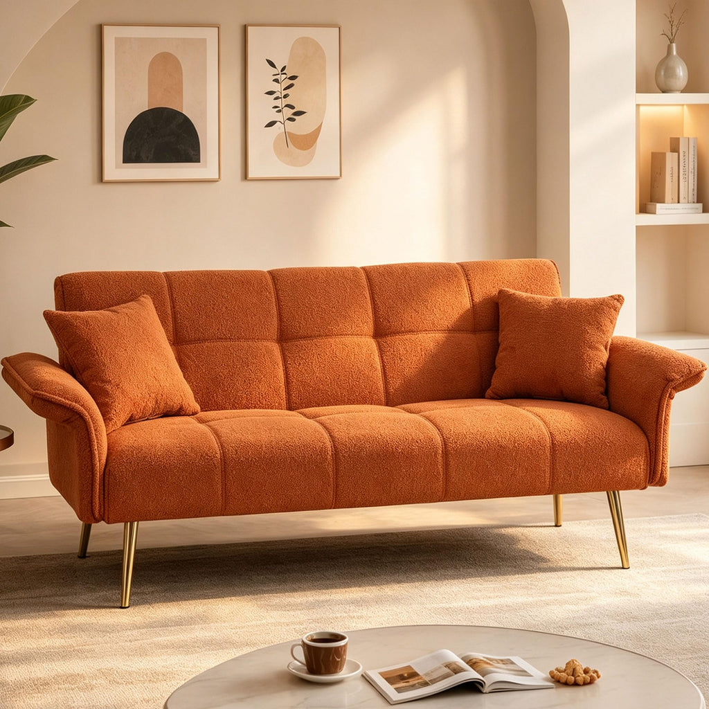 Orange Velvet 2 Seater Futon Sofa Bed F380