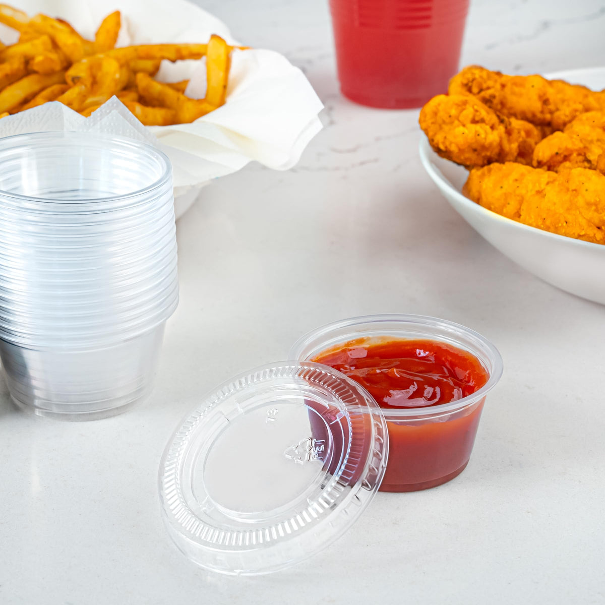 2oz 50 Count BPA Free Disposable Plastic To-Go Cups and Lids I219999