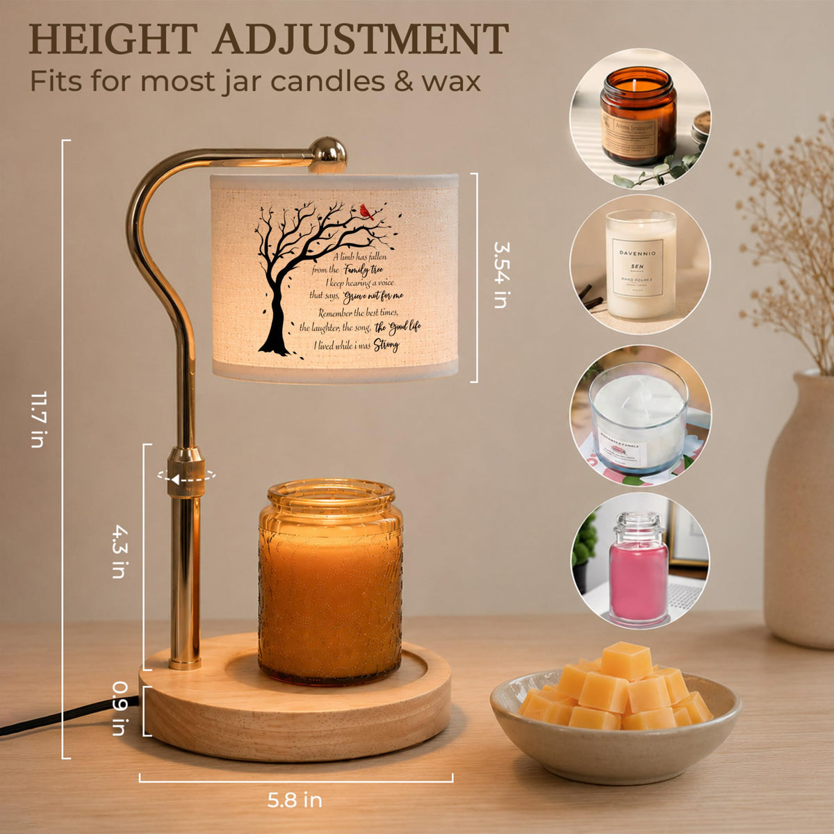 Candle Warmer Lamp with Timer Dimmable Adjustable Height S2792