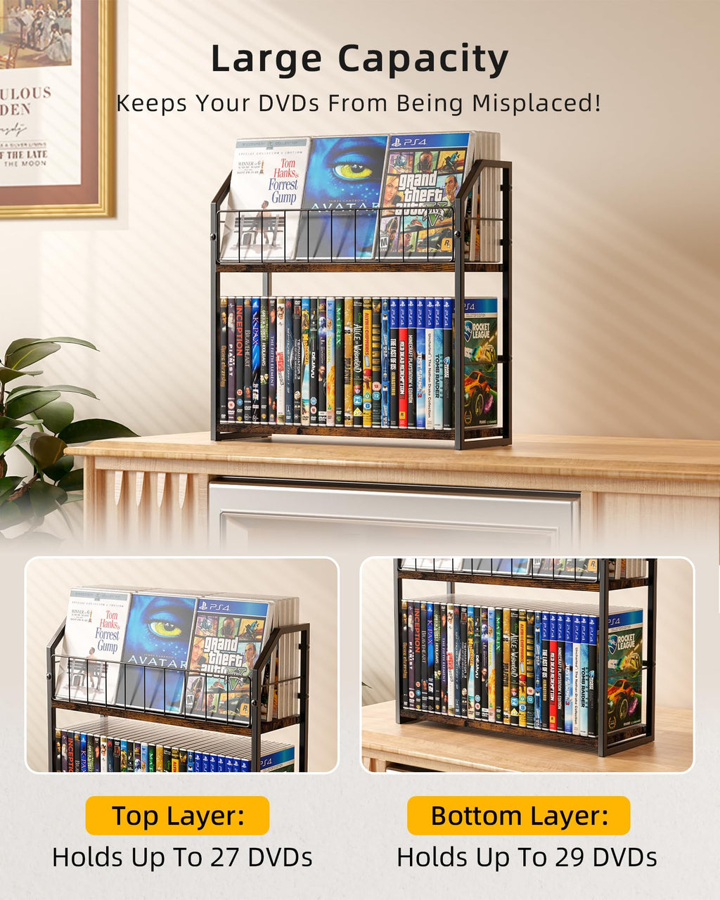 Brown 2-Tier DVD Storage Rack Q80590
