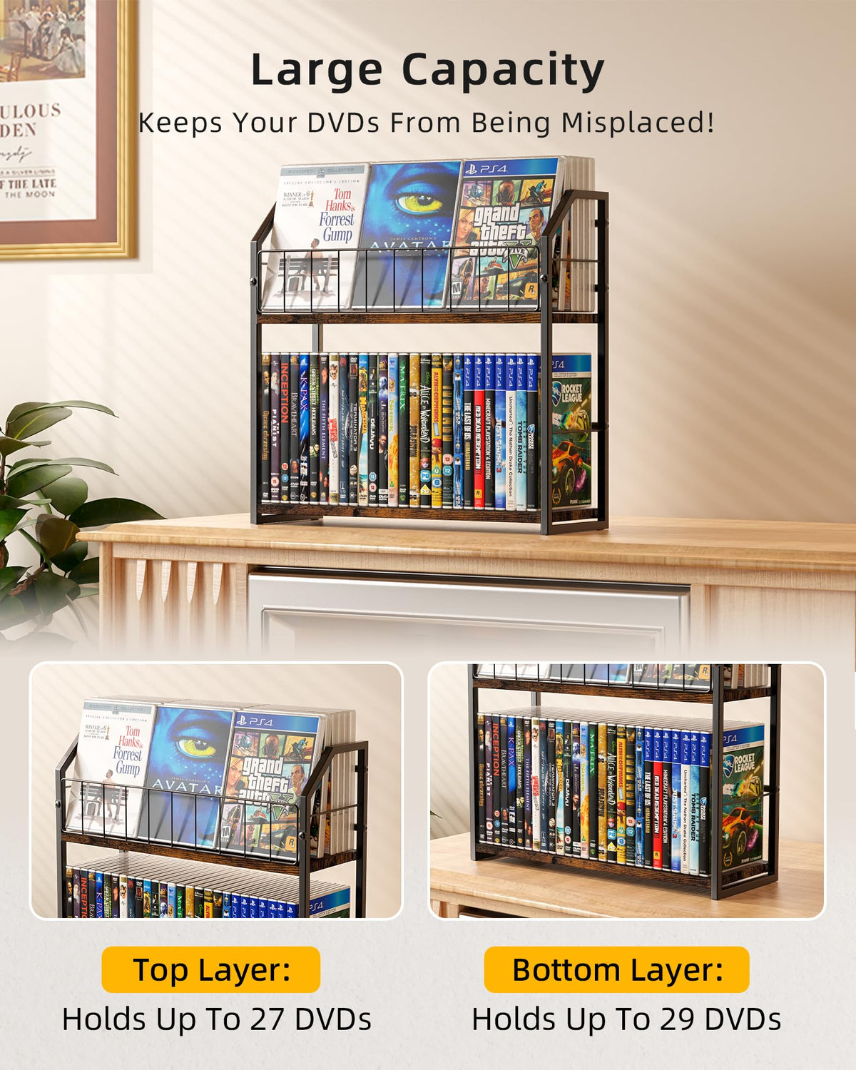 Brown 2-Tier DVD Storage Rack Q80590