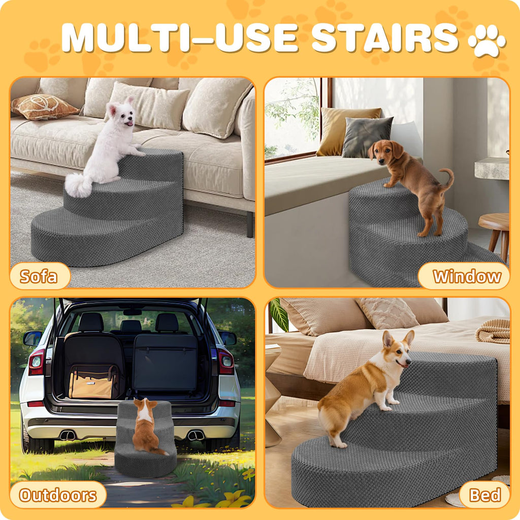 Grey 3 Steps Foam Dog Stairs M187047