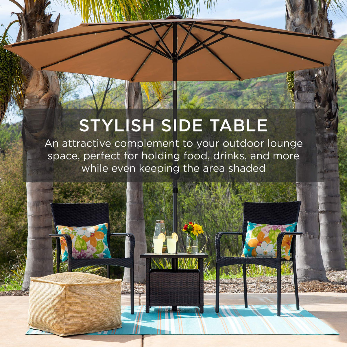 Brown Wicker Square Side Table with Umbrella Hole Q378252