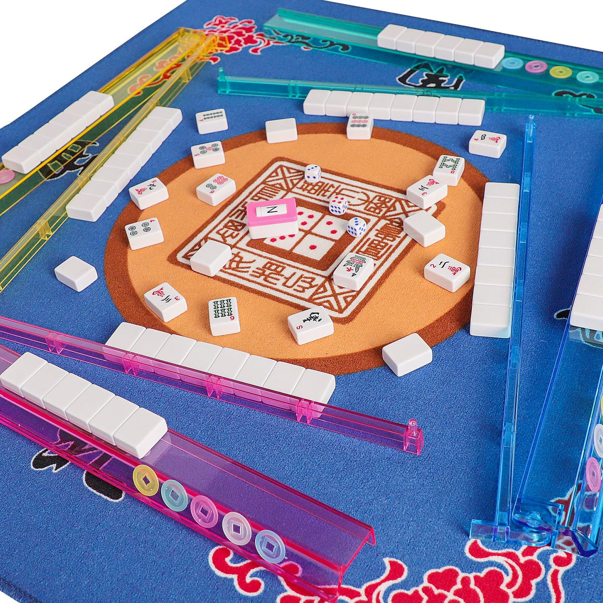 American Mahjong Game Set, 166 White Tiles, 4 Color Rack/Pushers, Black Carrying Bag V714069