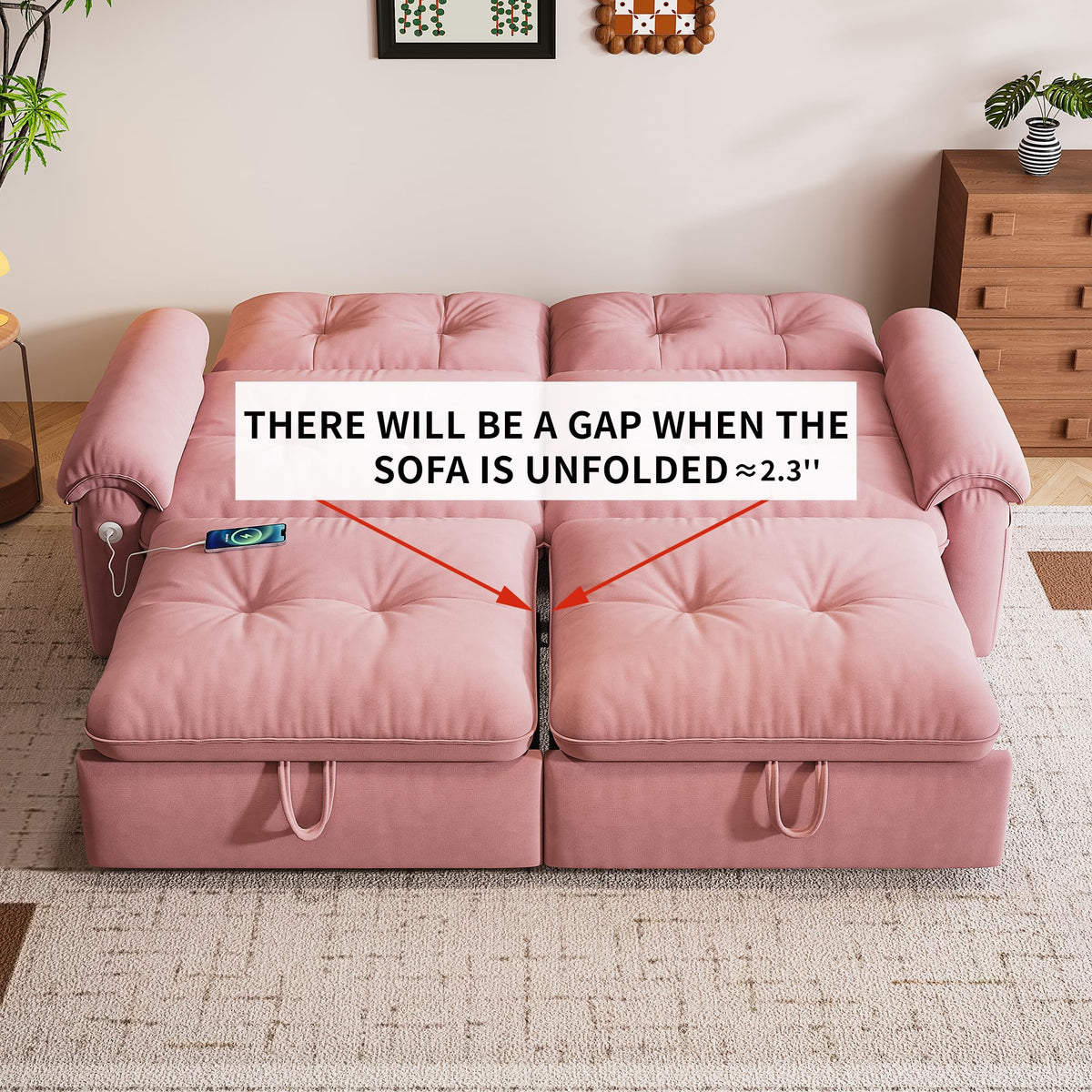 Queen Size Pink Sofa Bed with Pull Out Bed V10001