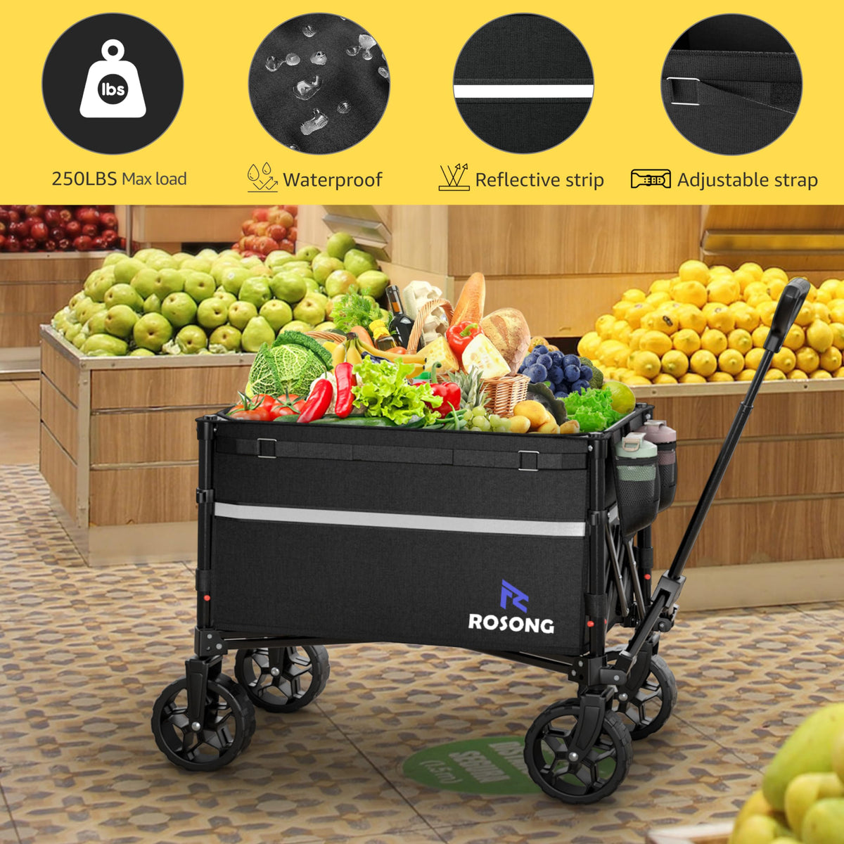 Collapsible Heavy Duty Wagon Cart with Wheels 120L Black F64110